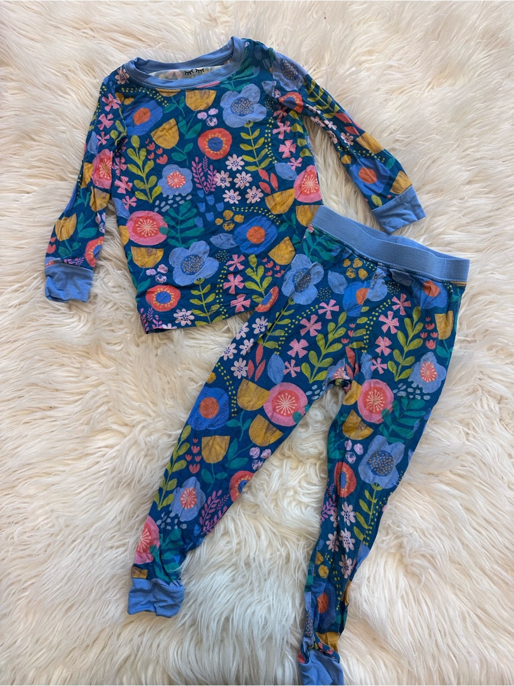 12-18 Months Little Sleepies Bamboo Blue Floral Long-Sleeve Pajama Set